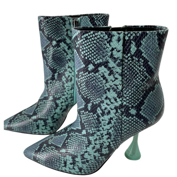 NEW GIANI BINI FAWLIE TEAL WATERS SNAKE PRINT BOOTIES - Picture 3 of 8